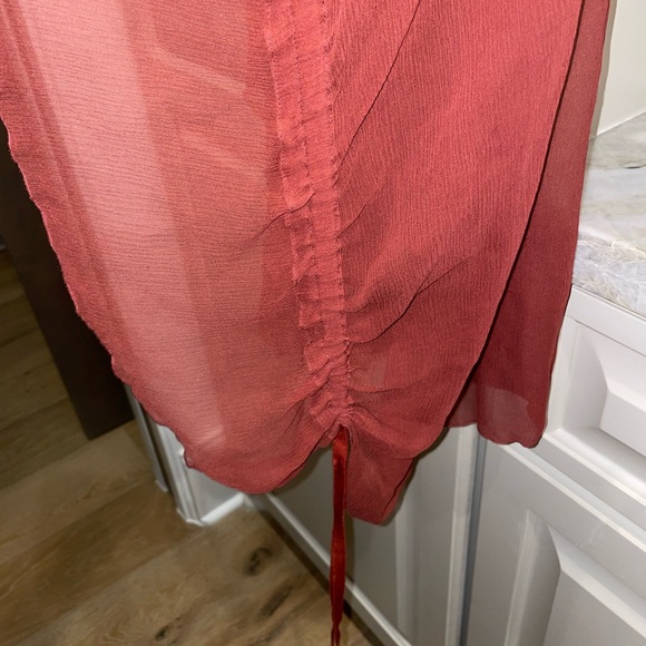 Elizabeth & James // Eleanor Silk Drawstring Ruffle Top Cami Tunic in Brick Red - Picture 14 of 16